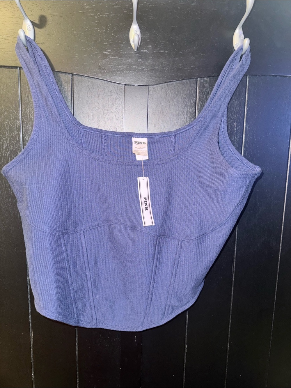 PINK Victoria's Secret Navy Blue Ribbed Corset-Style Tank